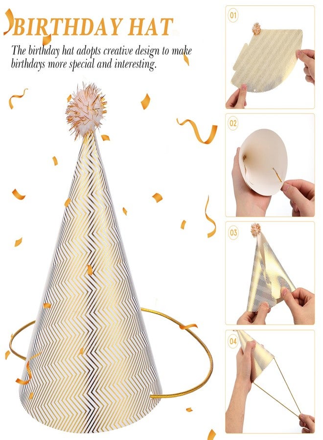 JOINPAYA 36 Pcs Birthday Party Cone Hats Set: Black Gold Party Supplies with 12 Paper Hats and 24 Noise Makers,Glitter Cone Paper Headwear for Kids and Adults - Image 5